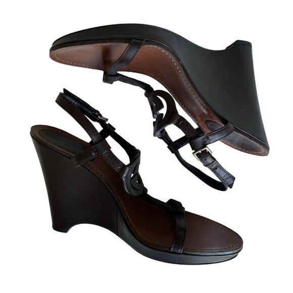 Gucci Wedge Sandals | Interlocking G Logo | Preloved Designer Shoes Sz 10.5 - Picture 3 of 16